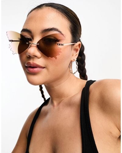 ASOS Butterfly Rimless Sunglasses - Brown