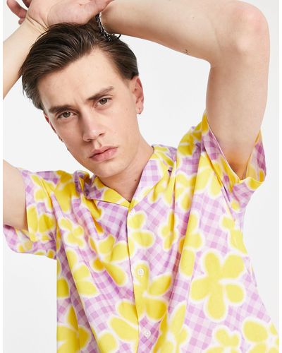 Reclaimed (vintage) – inspired – hemd mit reverskragen und karo-gänseblumenmuster - Mehrfarbig