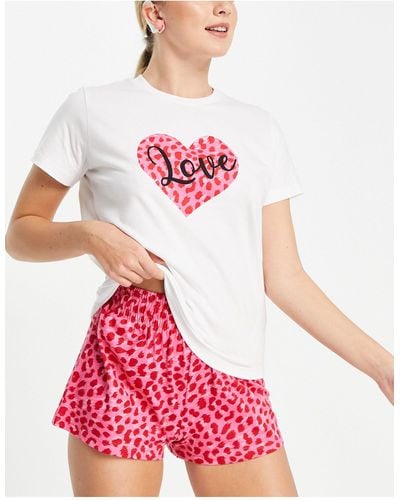 Threadbare Pyjamaset Met Short En 'love Leopard' Print - Roze