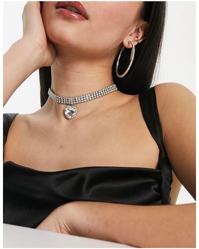 True Decadence Kristallen Choker Met Hartjeshanger - Zwart