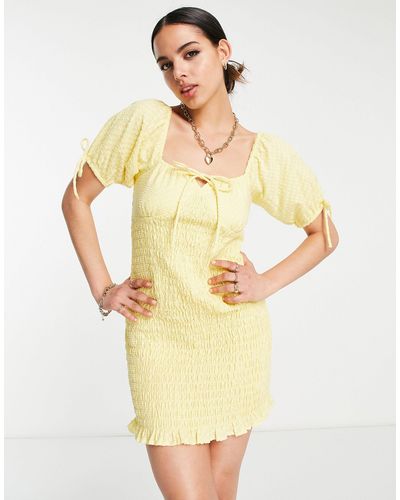 ASOS Shirred Milk Maid Beach Dress - Yellow