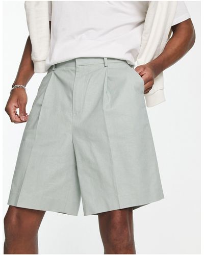 ASOS Smart Wide Linen Mix Shorts - White
