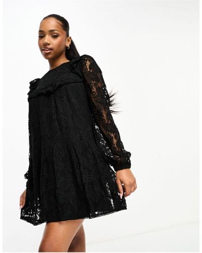 Miss Selfridge Lace Frill Detail Smock Dress - Black