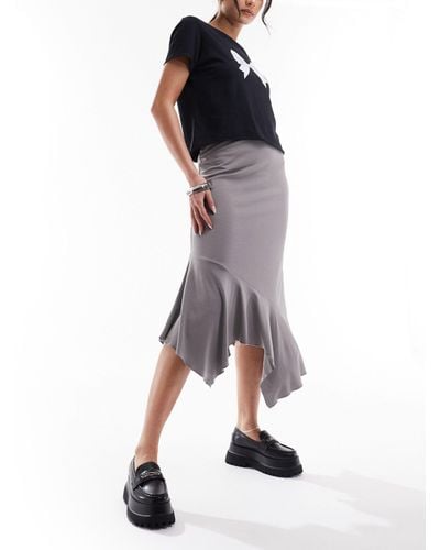 Monki Asymmetric Midi Skirt - Grey