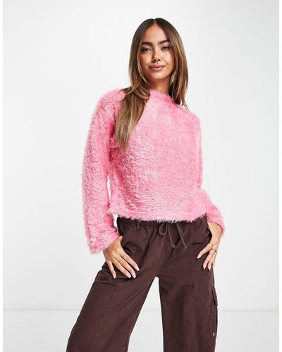 Pieces Exclusive Fluffy Flared Sleeve Sweater - Pink