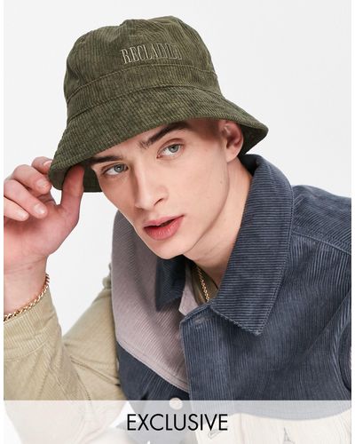 Reclaimed (vintage) Inspired - Corduroy Bucket Hat Met Geborduurd Logo - Groen