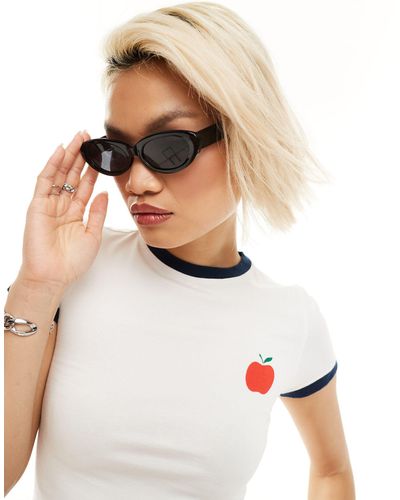 Motel T-shirt court à motif pomme et bords contrastants - Blanc