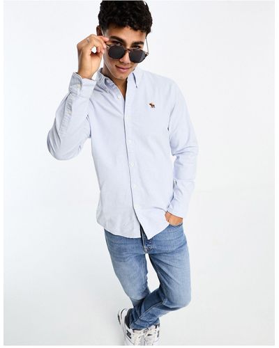 Abercrombie & Fitch Camisa oxford con logo 3d - Azul