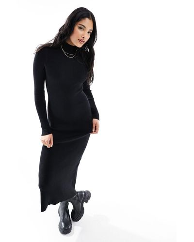 Mango Knitted High Neck Midi Dress - Black