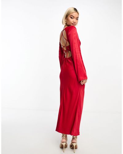 & Other Stories Satin Lace-up Open Back Midi Dress - Red