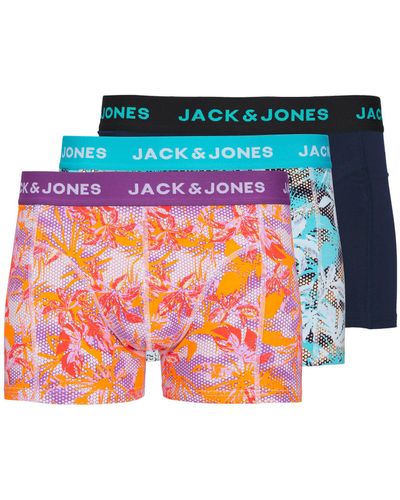 Jack & Jones Confezione da 3 boxer aderenti multicolore a fiori - Blu