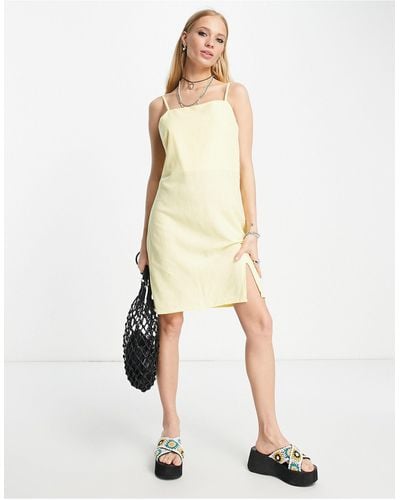 ONLY Exclusive Linen Look High Neck Side Split Mini Dress - Pink