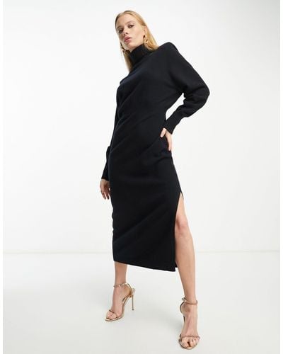 & Other Stories High Neck Knitted Dress With Slit - Blue