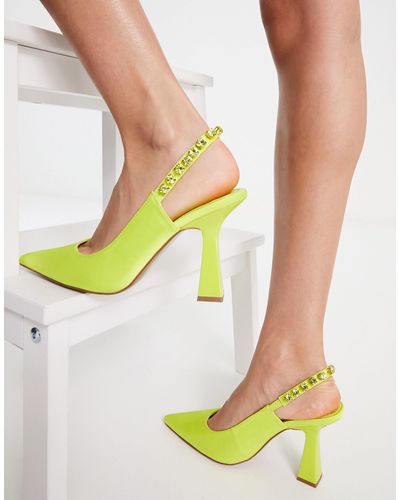 ASOS Zapatos color lima destalonados con tacón alto y abalorios prosper - Amarillo
