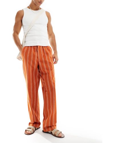 ASOS Smart Linen Blend Wide Leg Trackies - Orange