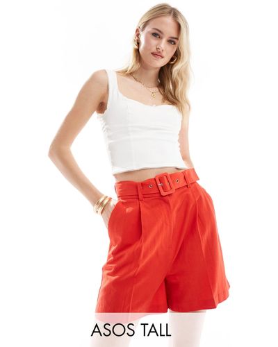ASOS Asos Design Tall Tailo Belted Short With Linen - Red