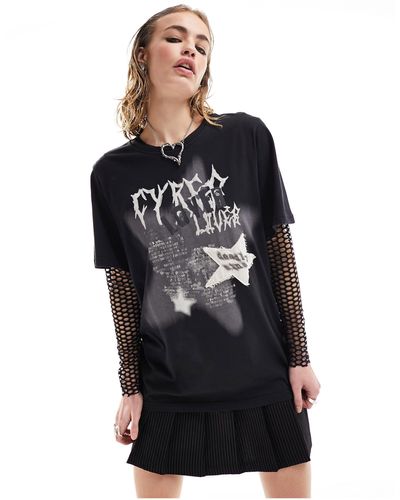 Minga London Oversized Grunge Graphic T-shirt With Star Patch - Black