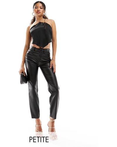 Only Petite Emily Faux Leather Ankle Trousers - Black