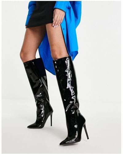 ASOS Carly High-heeled Pull On Knee Boots - Blue