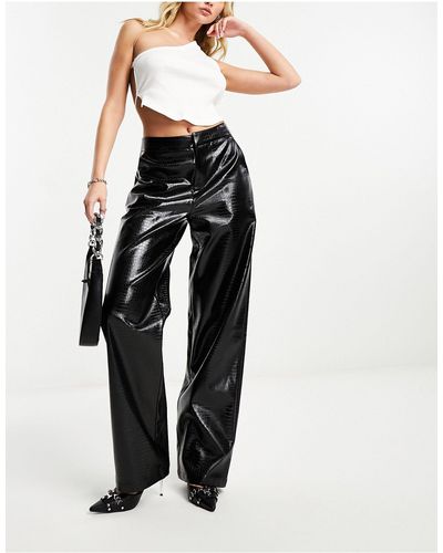 4th & Reckless Straight Leg Faux Leather Trousers - Black