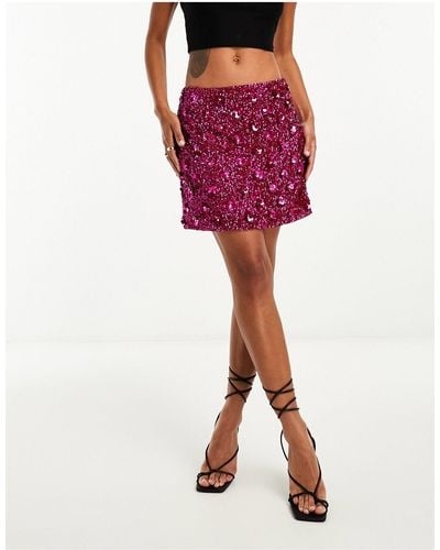 LACE & BEADS Sequin Mini Skirt - Red