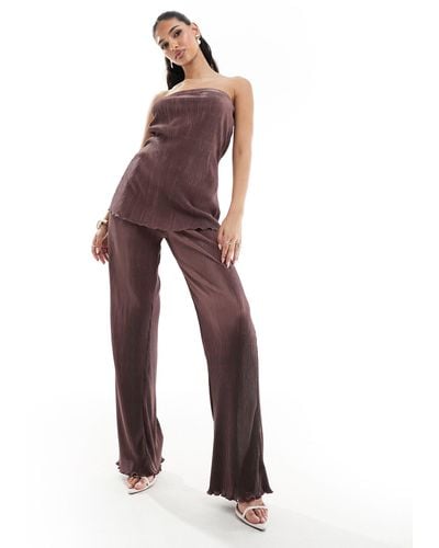 In The Style Plisse Wide Leg Trousers Co-ord - Purple