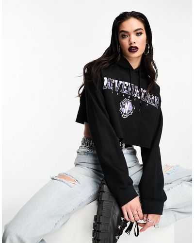 ASOS Wednesday Addams Cropped Hoodie With Licence Graphic - Black