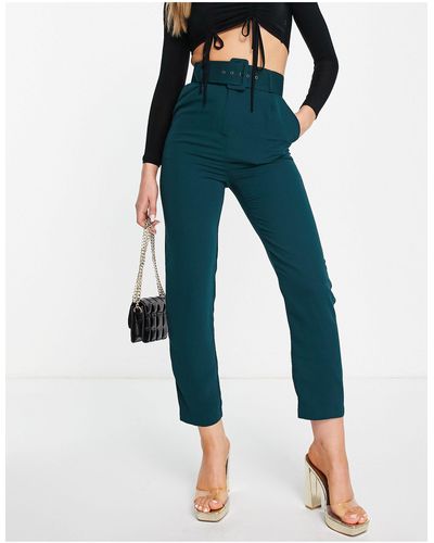Style Cheat Pantaloni sartoriali a vita alta color smeraldo con fibbia - Verde