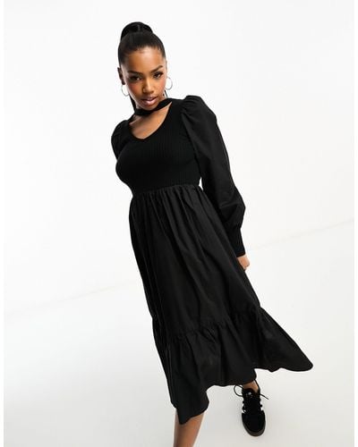 Urban Revivo Puff Sleeve Choker Detail Midi Dress - Black