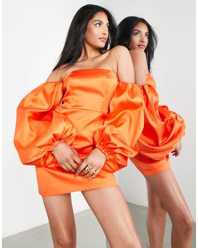 ASOS Satijnen Mini-jurk Met Extreme Blousonmouwen - Oranje