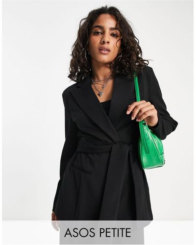 ASOS Petite - Oversized Nette Jersey Blazer Met Ceintuur - Zwart