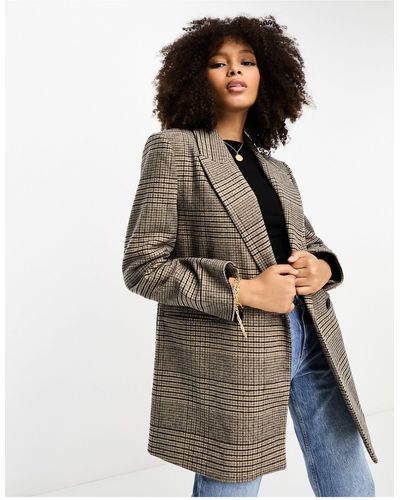 Stradivarius Blazer oversize à carreaux - Blanc