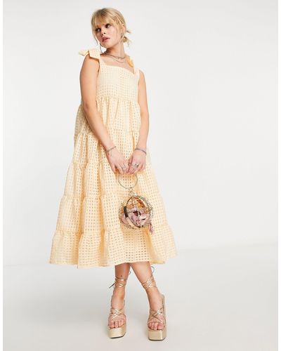 Sister Jane Tiered Midi Dress With Tie Straps - Natural