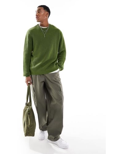 ASOS Oversized Knitted Fisherman Rib Jumper - Green