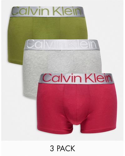 Calvin Klein Steel - confezione da 3 boxer aderenti verde, grigi e rosa - Multicolore