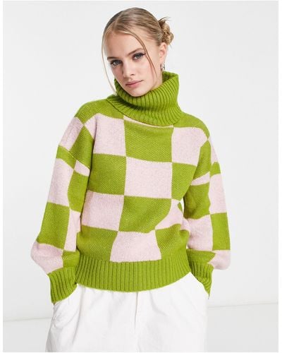 Native Youth Relaxed Jumper With High Neck - Green