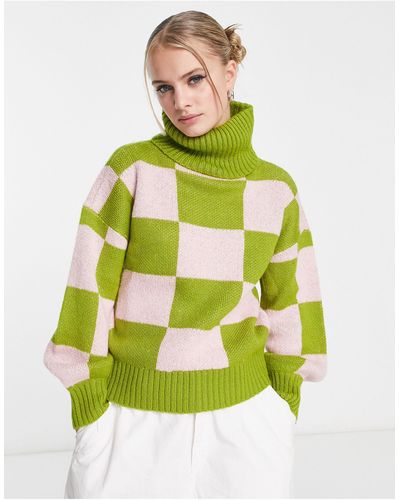 Native Youth Relaxed Sweater With High Neck - Green