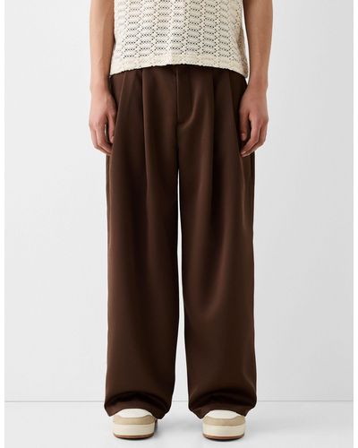 Bershka Collection Wide Tailored Trouser - Brown