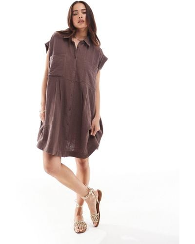 ASOS Double Cloth Sleeveless Smock Shirt Dress - Purple