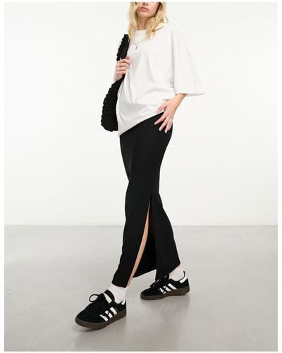 ASOS Ribbed Midi Skirt With Split - White