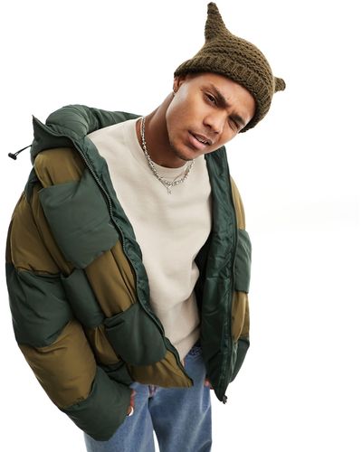 Collusion Checkered Quilted Puffer Jacket - Green