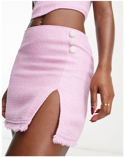 Miss Selfridge Boucle Mini Skirt With Side Split And Pearl Button Detail Co-ord - Pink