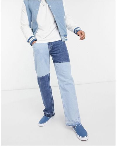 Bershka 90's Fit Patchwork Jeans - Blue