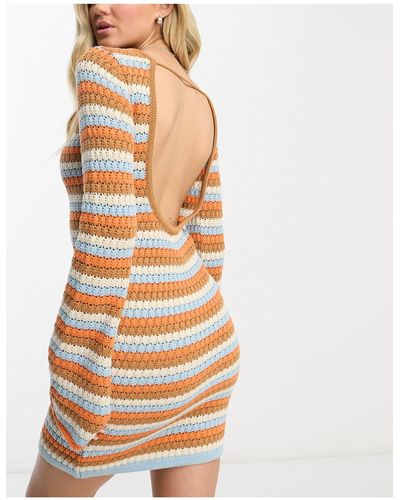 Something New X klara hellqvist - robe courte en maille au crochet avec dos ouvert à rayures - coucher - Orange