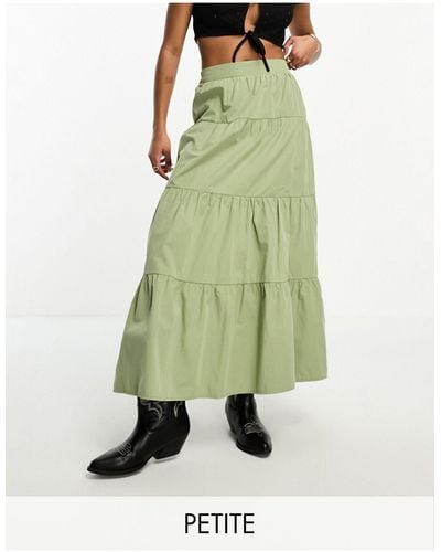 Miss Selfridge Poplin Tiered Maxi Skirt - Green