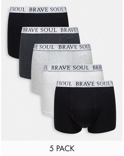 Brave Soul 5 Pack Boxers With Logo Waistband - Black