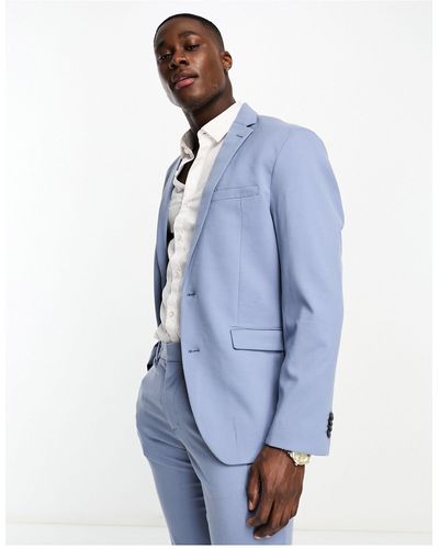 New Look – einreihige anzugjacke mit schmalem schnitt - Blau