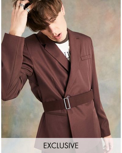 Collusion Unisex Asymetric Belted Blazer Co-ord - Brown