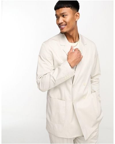 Jack & Jones Premium Relaxed Fit Double Breasted Suit Jacket - Natural