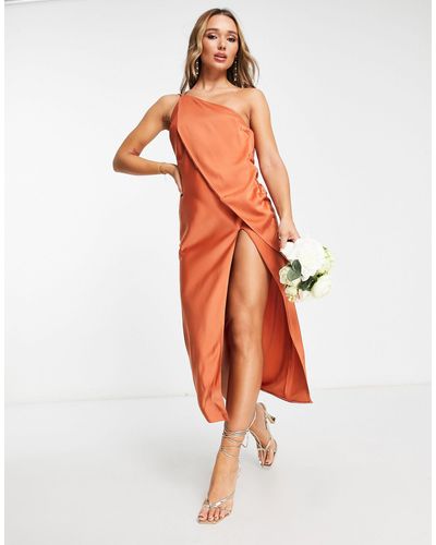 ASOS Asymmetric Overlay Midi Dress With Front Split - Orange